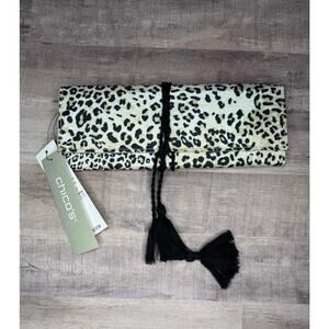 Chico's Leopard Print Jewelry Roll Travel Case w/ Tassels